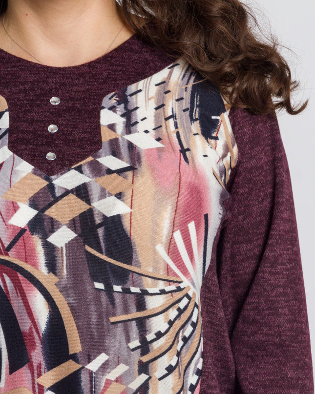 Tunică lejeră în mărimi mari cu accente din piele