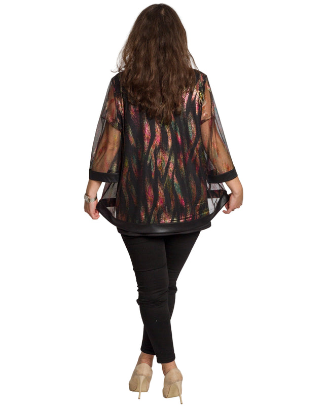 Tunică lejeră în mărimi mari cu accente din piele