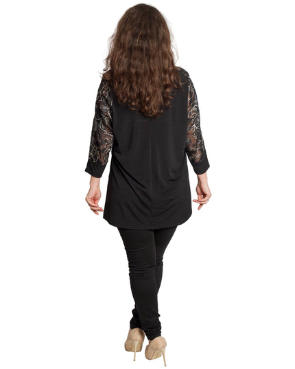 Tunică lejeră în mărimi mari cu accente din piele