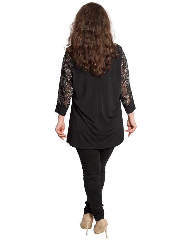 Tunică lejeră în mărimi mari cu accente din piele