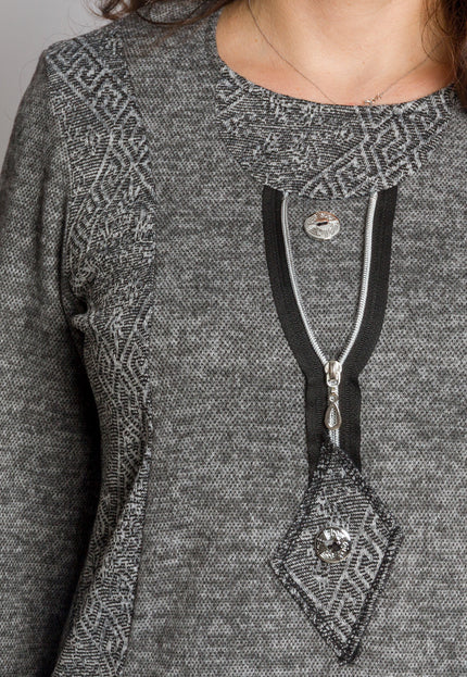 Tunică lejeră în mărimi mari cu accente din piele