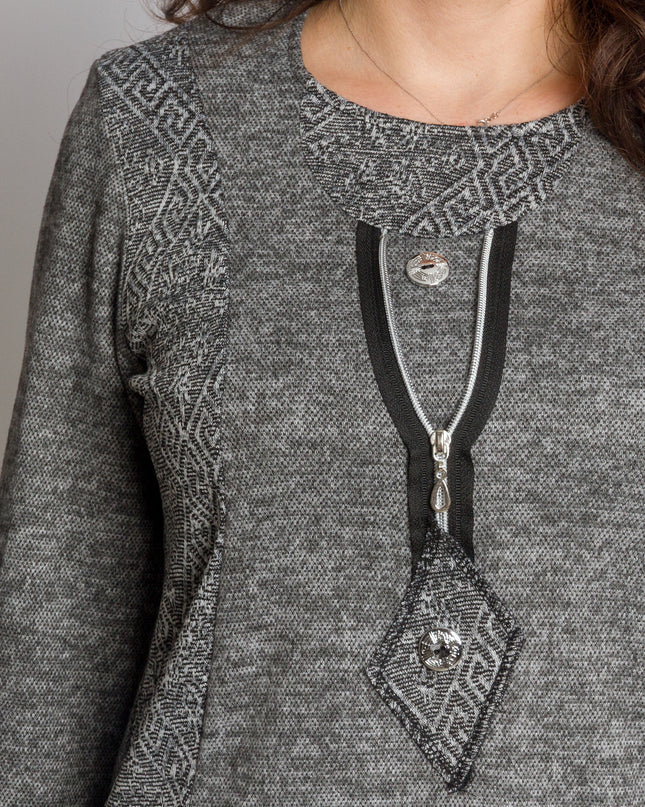 Tunică lejeră în mărimi mari cu accente din piele