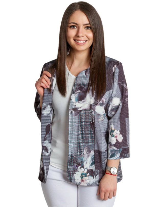 Sacou Maxi Elegant cu Motive Florale și Textură în Carouri