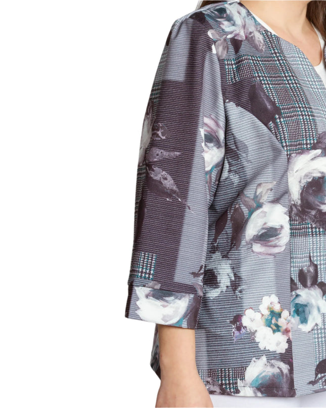 Sacou Maxi Elegant cu Motive Florale și Textură în Carouri