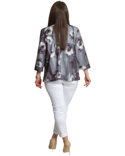 Sacou Maxi Elegant cu Motive Florale și Textură în Carouri
