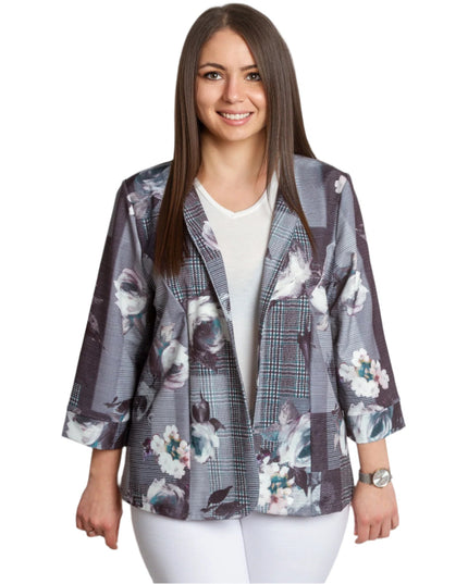 Sacou Maxi Elegant cu Motive Florale și Textură în Carouri