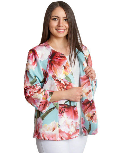 Elegant sacou de damă cu model floral în tonuri pastelate