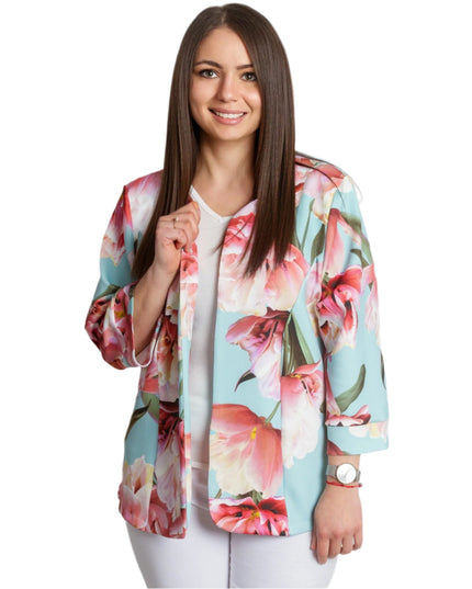 Elegant sacou de damă cu model floral în tonuri pastelate