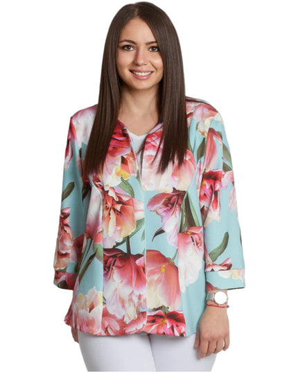 Elegant sacou de damă cu model floral în tonuri pastelate