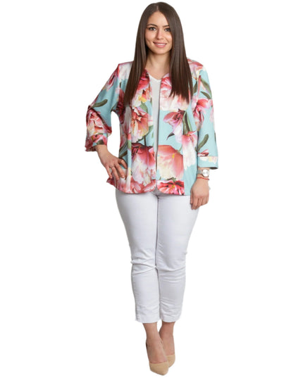 Elegant sacou de damă cu model floral în tonuri pastelate