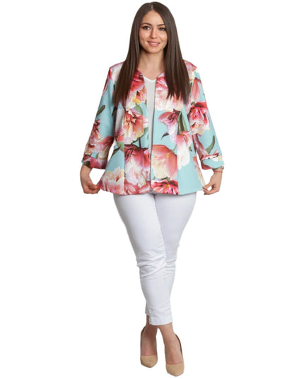 Elegant sacou de damă cu model floral în tonuri pastelate