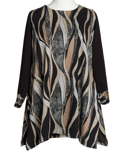 Tunică lejeră în mărimi mari cu accente din piele