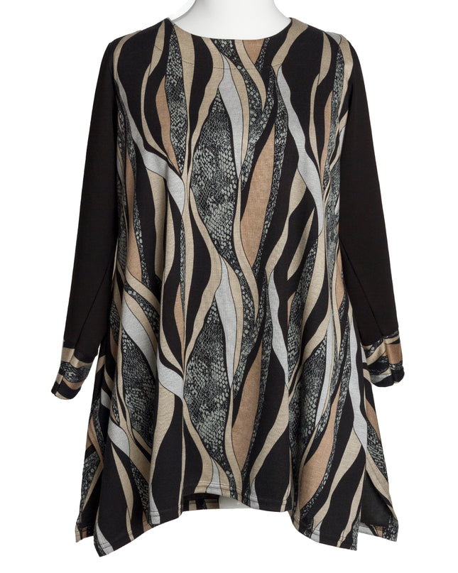 Tunică lejeră în mărimi mari cu accente din piele