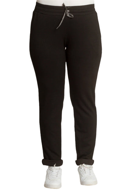 Pantaloni maxi eleganți negri cu elastic în talie și legături