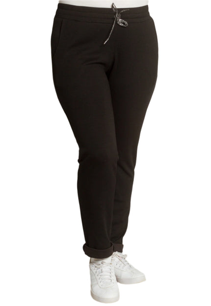 Pantaloni maxi eleganți negri cu elastic în talie și legături