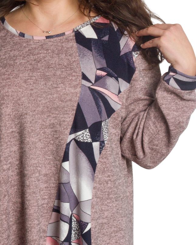 Tunică lejeră în mărimi mari cu accente din piele