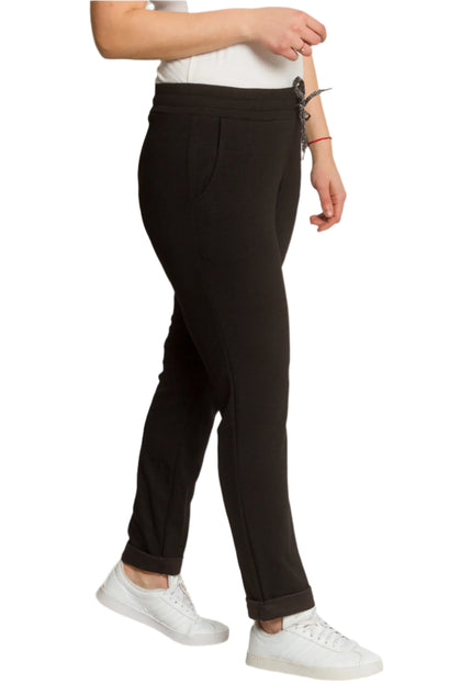 Pantaloni maxi eleganți negri cu elastic în talie și legături