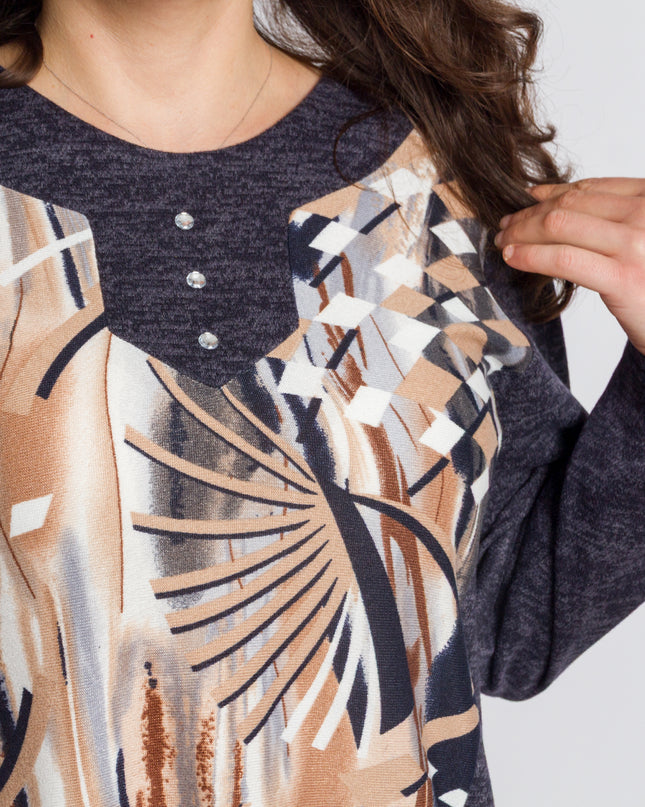 Tunică lejeră în mărimi mari cu accente din piele