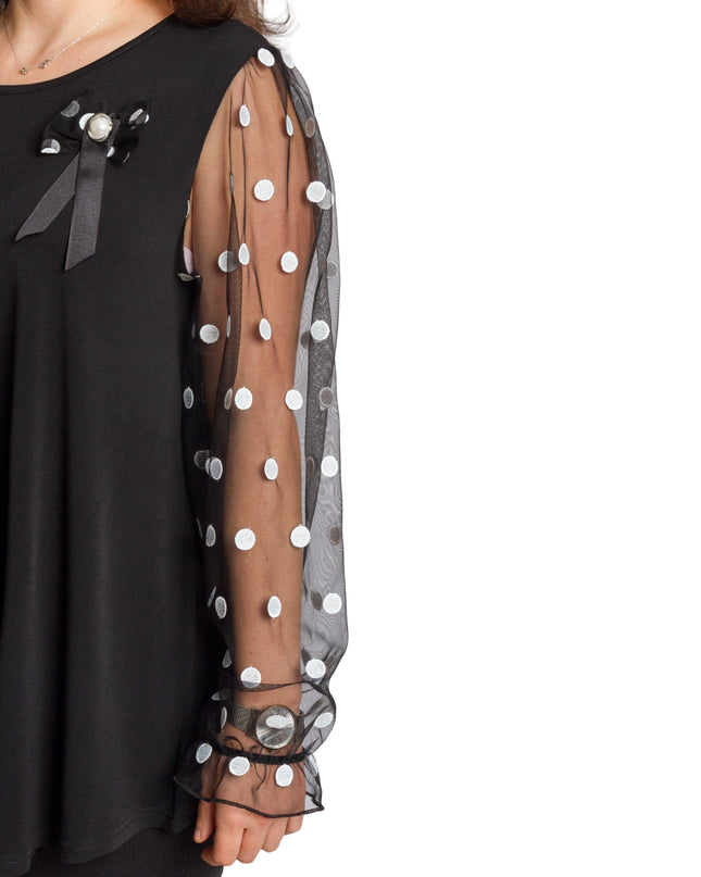 Tunică elegantă pentru femei - Mâneci spectaculoase cu buline