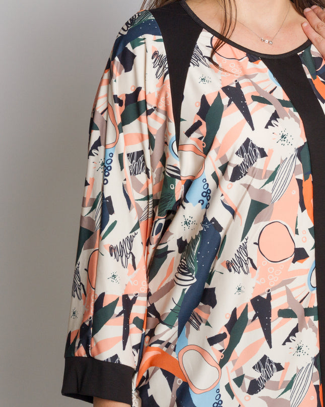 Tunică maxi formală cu flori roșii din șifon și maiou