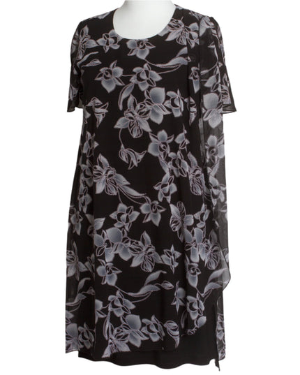 Rochie neagră elegantă cu șifon floral, mărimi mari