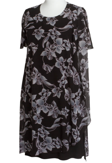 Rochie neagră elegantă cu șifon floral, mărimi mari
