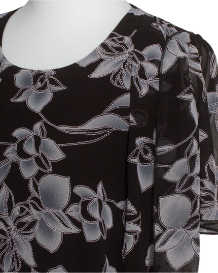 Rochie neagră elegantă cu șifon floral, mărimi mari