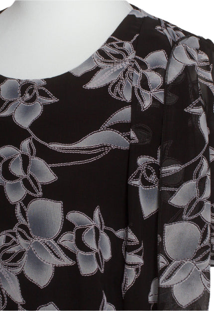 Rochie neagră elegantă cu șifon floral, mărimi mari