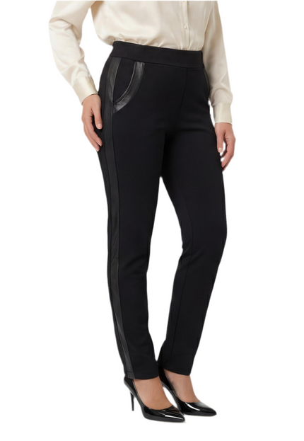 Pantaloni negri office cu bandă laterală din piele ecologică, mărimi mari