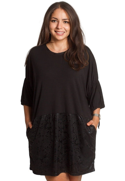 2XL,3XL,4XL,5XL Дълга черна туника тип рокля с джобове - Maxi Market