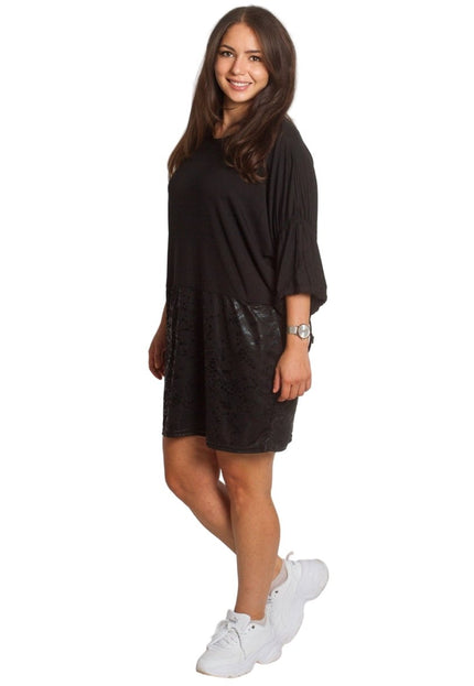 2XL,3XL,4XL,5XL Дълга черна туника тип рокля с джобове - Maxi Market