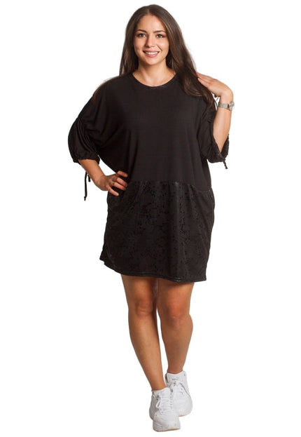 2XL,3XL,4XL,5XL Дълга черна туника тип рокля с джобове - Maxi Market