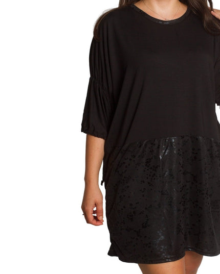 2XL,3XL,4XL,5XL Дълга черна туника тип рокля с джобове - Maxi Market