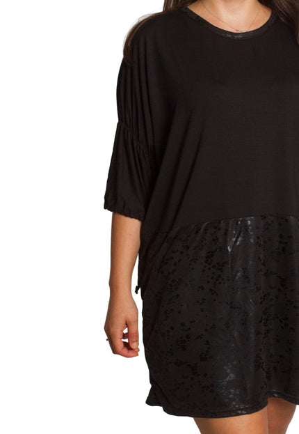 2XL,3XL,4XL,5XL Дълга черна туника тип рокля с джобове - Maxi Market