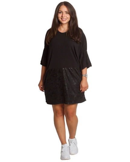 2XL,3XL,4XL,5XL Дълга черна туника тип рокля с джобове - Maxi Market