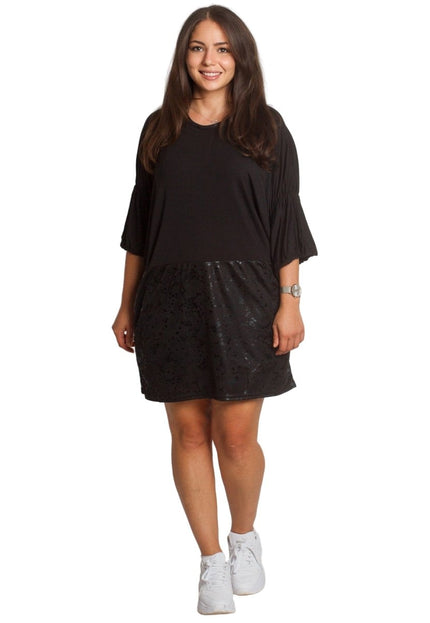 2XL,3XL,4XL,5XL Дълга черна туника тип рокля с джобове - Maxi Market