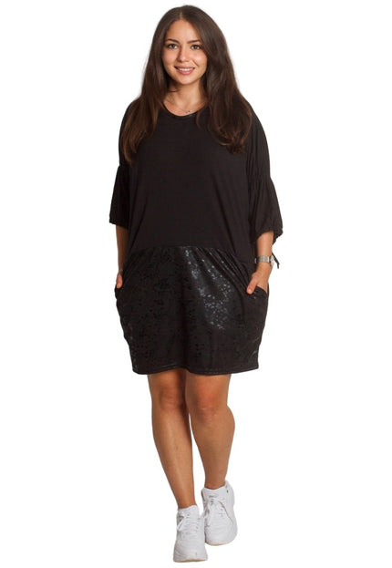 2XL,3XL,4XL,5XL Дълга черна туника тип рокля с джобове - Maxi Market