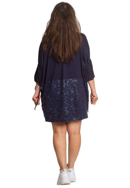 2XL,3XL,4XL,5XL Дълга тъмносиня туника тип рокля с джобове - Maxi Market