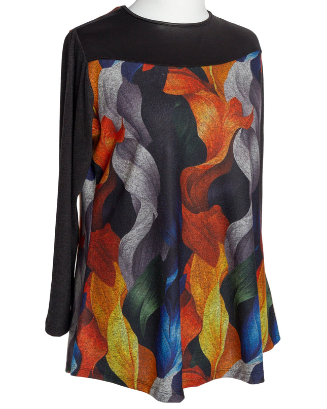 Tunică lejeră în mărimi mari cu accente din piele