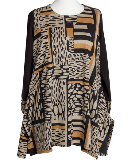 Tunică lejeră în mărimi mari cu accente din piele