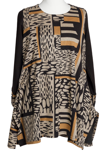 Tunică lejeră în mărimi mari cu accente din piele