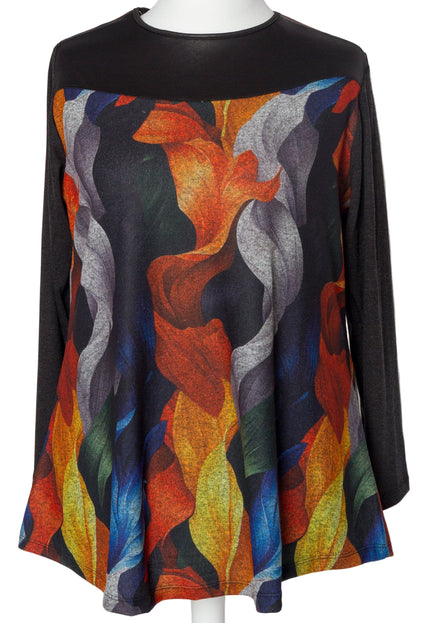 Tunică lejeră în mărimi mari cu accente din piele