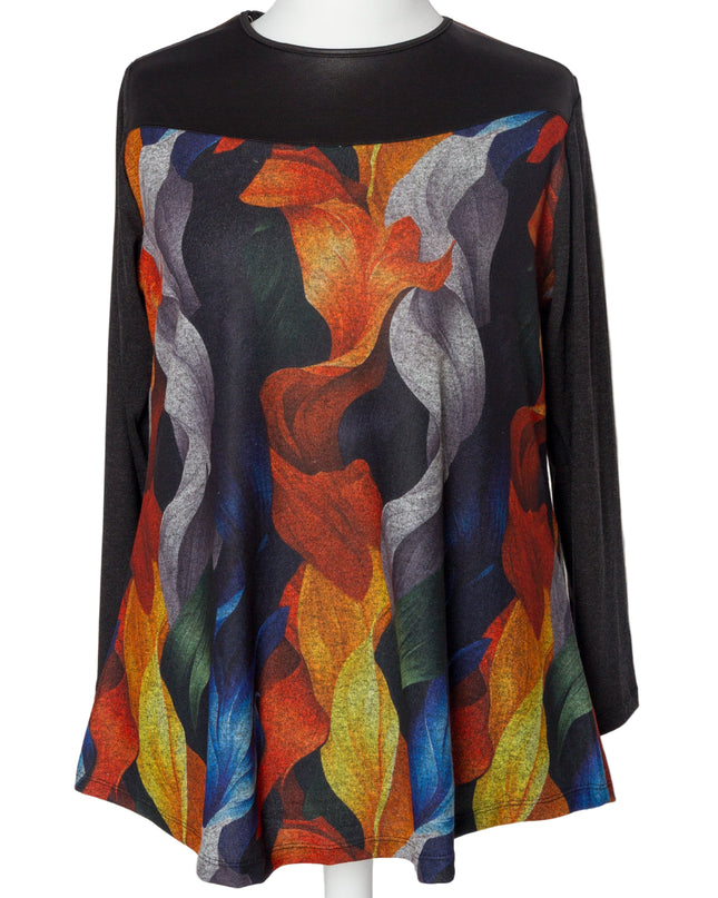 Tunică lejeră în mărimi mari cu accente din piele