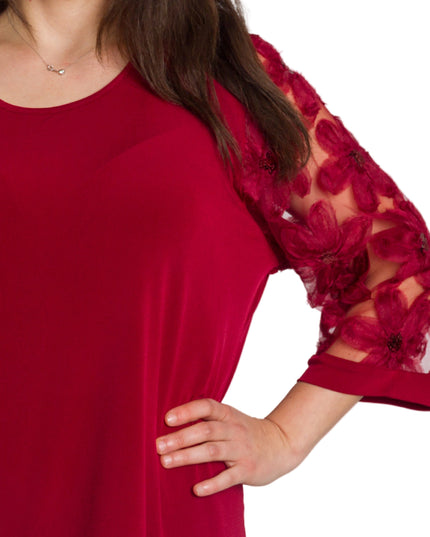 Официална бордо туника с права кройка и ефектни дантелени ръкави