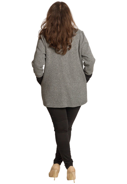 Jachetă de damă cenușie trandafiri cu fermoar și buzunare