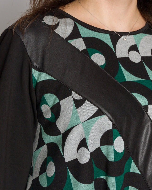 Tunică lejeră în mărimi mari cu accente din piele