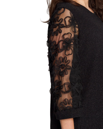 Официална черна туника с тюлени ръкави и флорални мотиви
