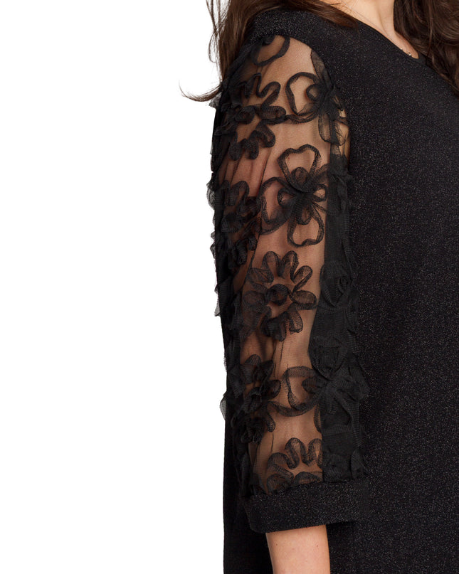 Официална черна туника с тюлени ръкави и флорални мотиви