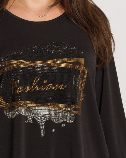 Tunică lejeră în mărimi mari cu accente din piele