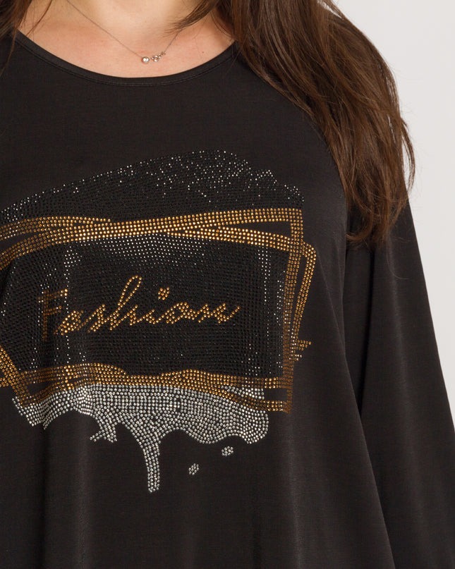 Tunică lejeră în mărimi mari cu accente din piele